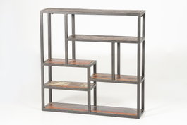Étagère murale en métal et bois recyclé noir 80x80x18 cm - Étagère industrielle et rustique pour décoration intérieure